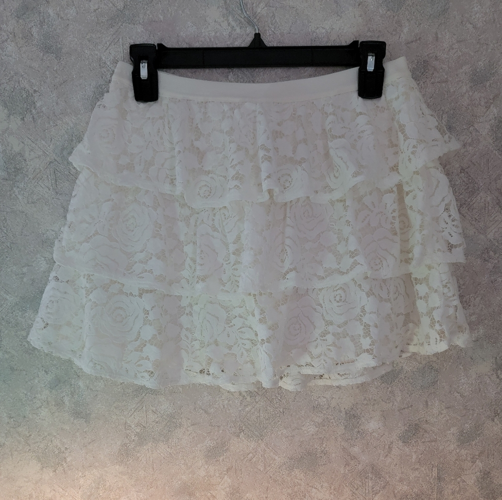Justice Girls White Lace Tiered Skirt